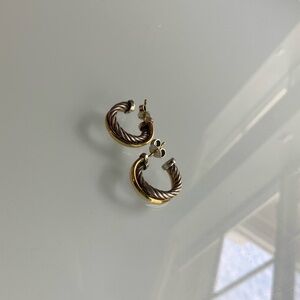 100% Authentic David Yurman 18k Gold Sterling Silver Crossover Hoop Earring